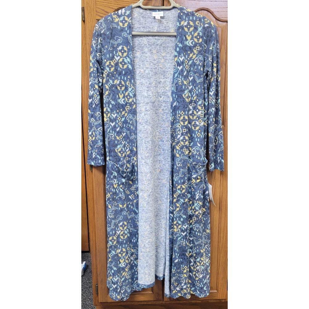 NWT LuLaRoe Womens Blue With Multicolor Patterns Sarah Duster Cardigan Size XS